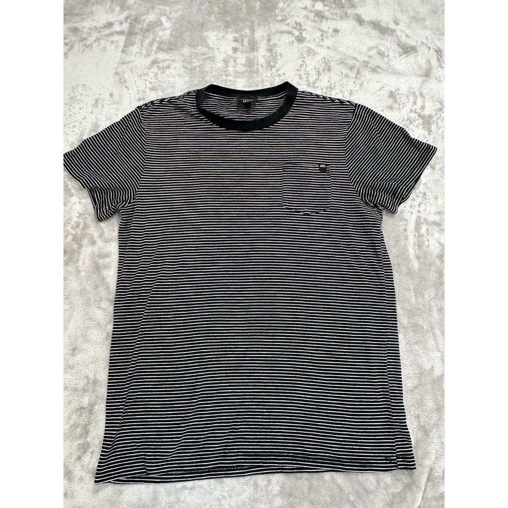 Jacks Surfboards Pocket T Shirt Men's Size Medium Black White Striped Crew EUC